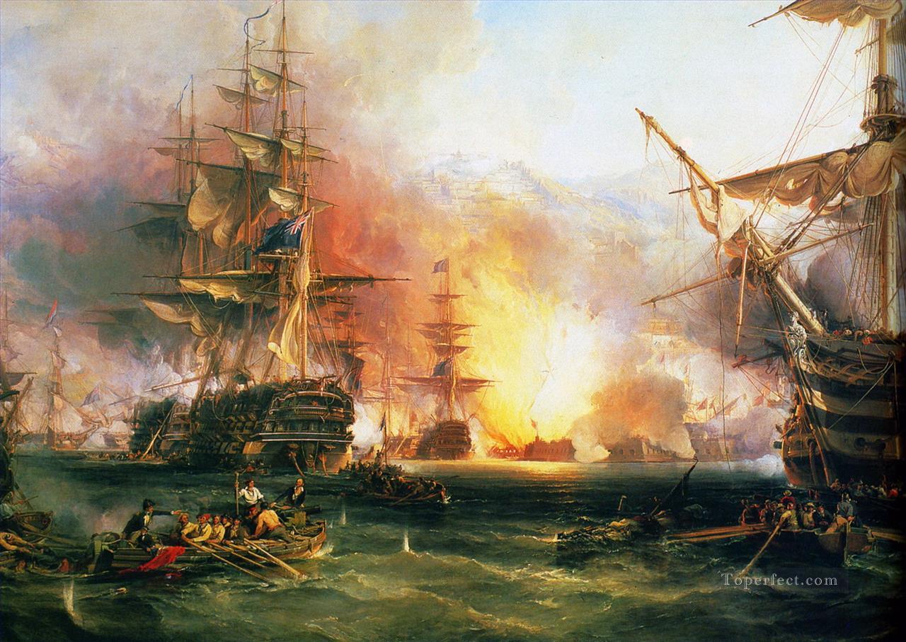 Bombardment of Algiers 1816 by Chambers war ships Oil Paintings